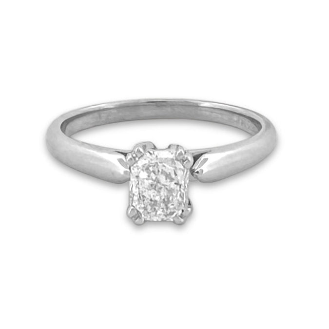 0.72ct Radiant Cut Natural Diamond Solitaire Engagement Ring in 14k White Gold