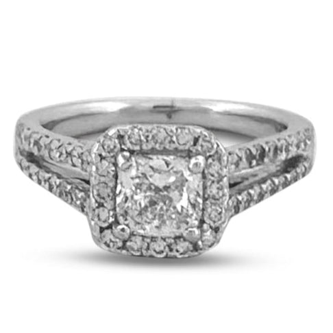 GIA Graded 1.01cts Cushion Cut Natural Diamond Halo Engagement Ring in 14k White Gold