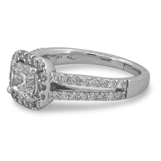 GIA Graded 1.01cts Cushion Cut Natural Diamond Halo Engagement Ring in 14k White Gold