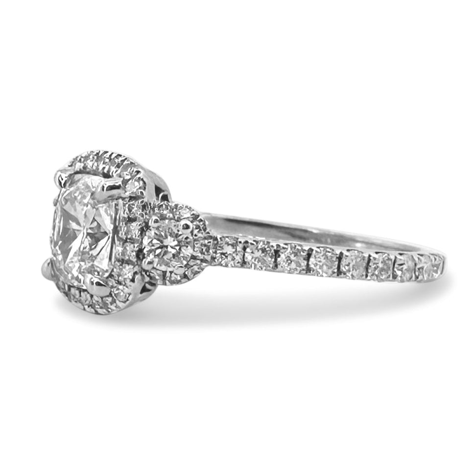 GIA Graded 1.78ctw Cushion Cut & Round Brilliant Natural Diamond Engagement Ring in 14k White Gold