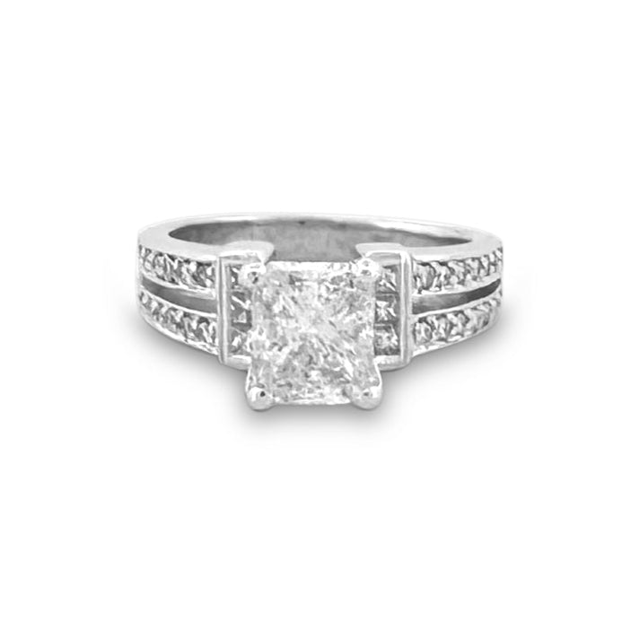 1.57cts Radiant Center Diamond Engagement Ring in 14k White Gold