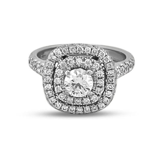 1ctw Round Brilliant Natural Diamond Double Halo Engagement Ring in 14k White Gold by Neil Lane