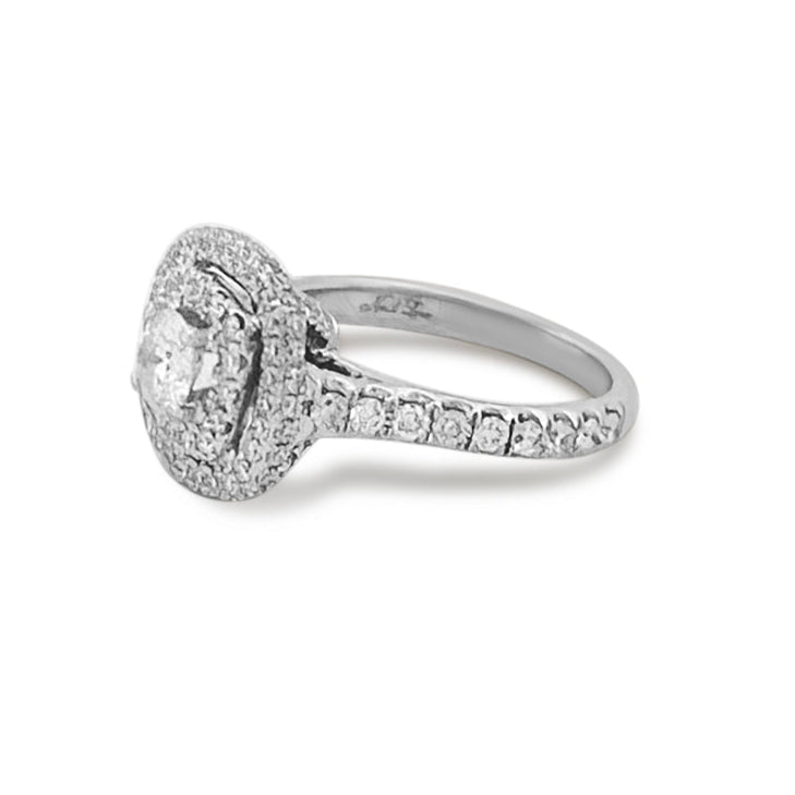 1ctw Round Brilliant Natural Diamond Double Halo Engagement Ring in 14k White Gold by Neil Lane
