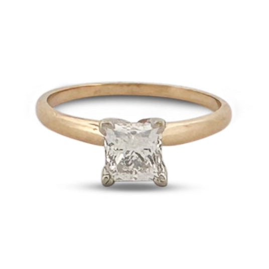 IGI Graded 1.00ct Princess Cut Natural Diamond Solitaire Engagement Ring in 14k Two-tone Gold