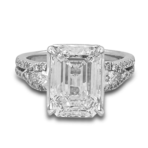 IGI Graded 4.54ct Emerald Cut Lab-Grown & Natural Diamond Engagement Ring 14k White Gold