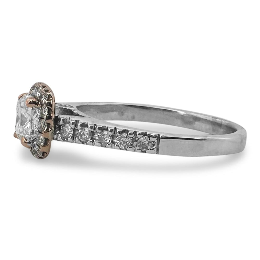 GIA Graded 1.40ctw Cushion Cut & Round Brilliant Halo Natural Diamond Engagement Ring in 14k Two-tone Gold