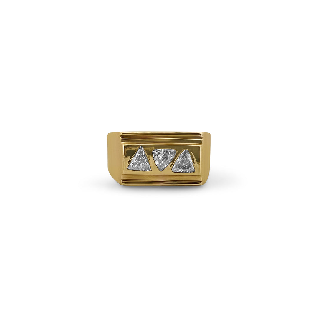 1ctw Trillion Cut Diamond Men's 3-Stone 14k Yellow Gold Ring