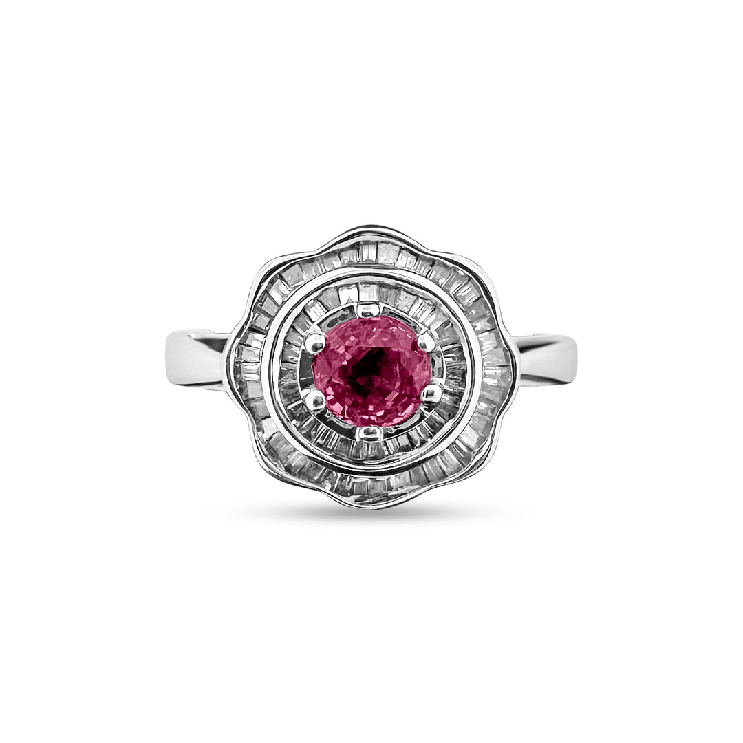 Pink Sapphire with Diamond Halo Ring in 14k White Gold by Effy