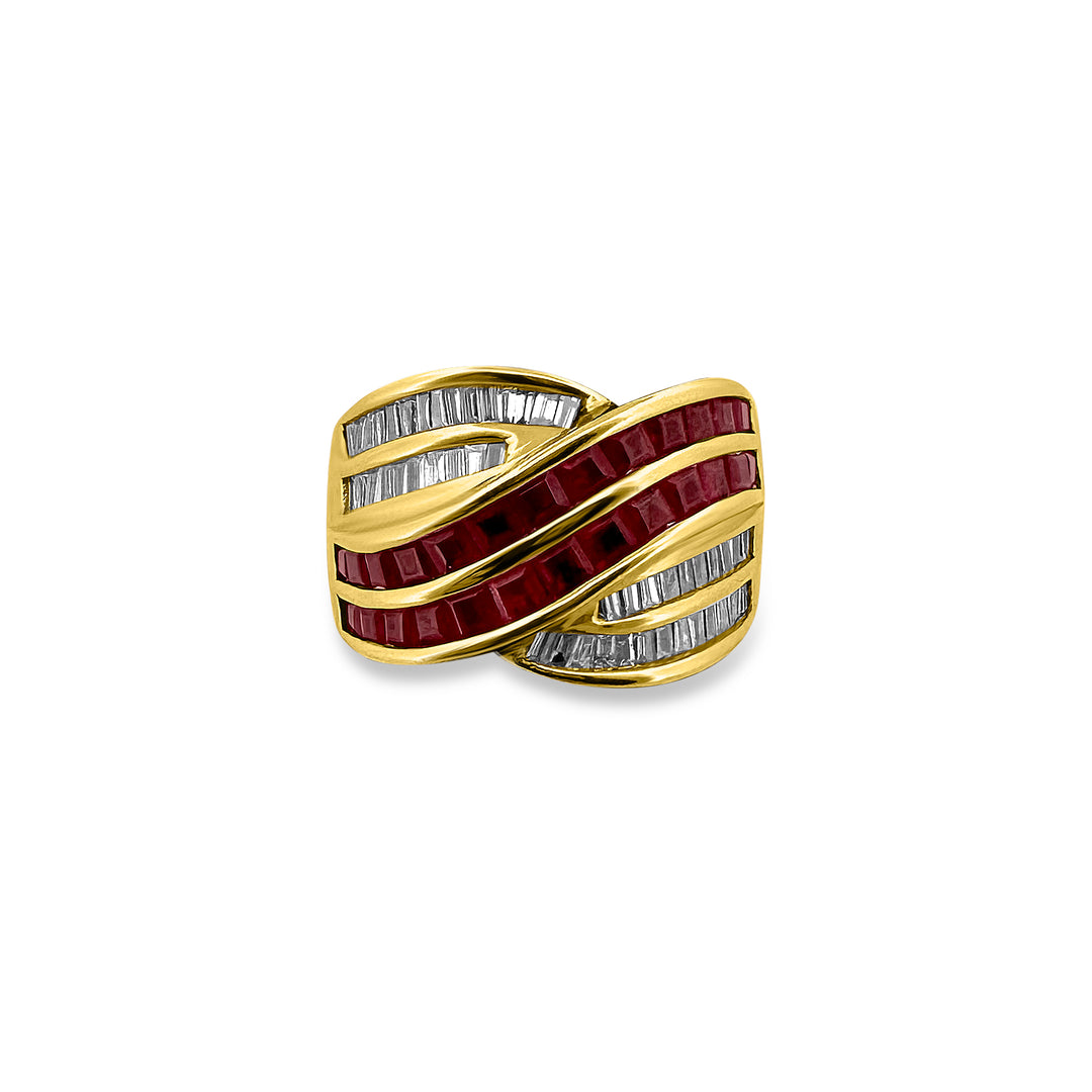 Ruby and Diamond Baguette 18k Yellow Gold Ring by Le Vian