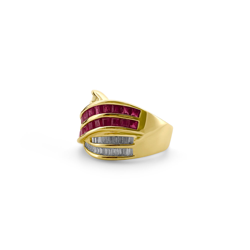 Ruby and Diamond Baguette 18k Yellow Gold Ring by Le Vian