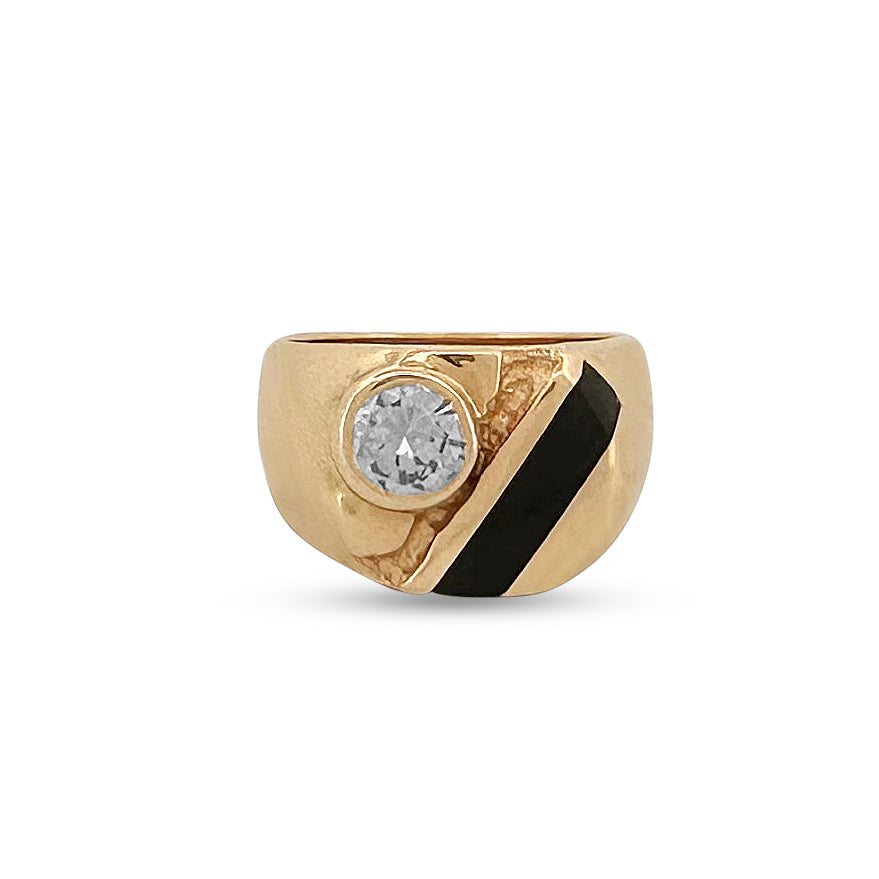 1ct Round Brilliant Diamond and Onyx Inlay Men's Ring in 14k Yellow Gold
