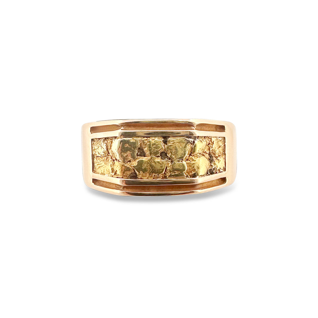 Gold Nugget Inlay Men's Ring in 14k Yellow Gold