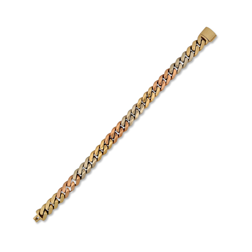 9.5mm Cuban Bracelet in Solid 14k Tri-tone Gold