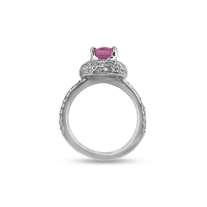 1.76cts Oval Pink Sapphire with Diamond Halo Ring in 14k White Gold