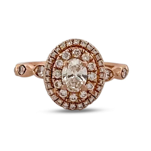 0.64ctw Oval Cut & Round Brilliant Natural Diamond Double Halo Engagement Ring 14k Rose Gold