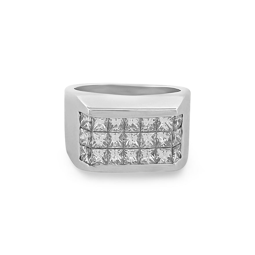 3.50ctw Invisibly-Set Princess Cut Diamond Men's Ring in 18k White Gold