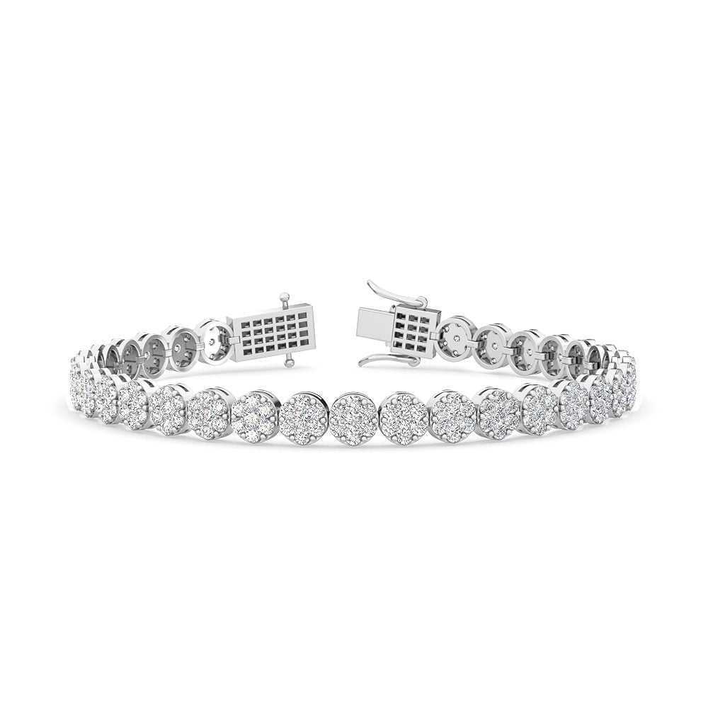 3.30ctw Round Brilliant Cut Lab-Grown Diamond Cluster Tennis Bracelet in 14k White Gold