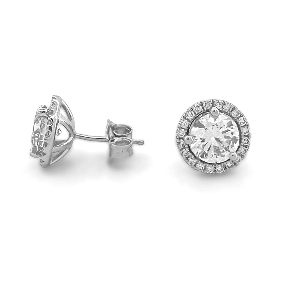 2.06ctw Round Brilliant Cut Halo Lab-Grown Diamond Stud Earrings in 14k White Gold