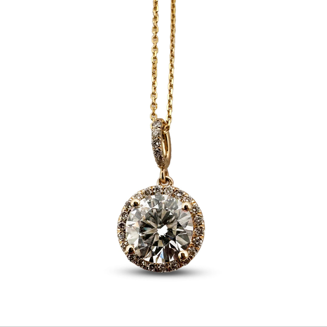 1.74ctw Round Brilliant Lab-Grown Diamond Halo Pendant Necklace in 14k Yellow Gold