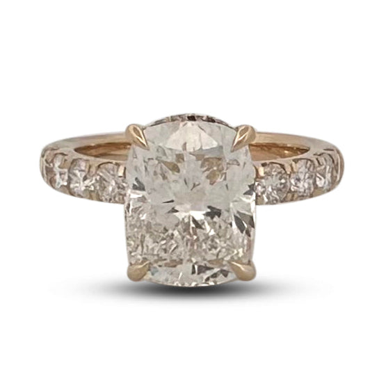 IGI Graded 4.09cts Cushion Cut with Hidden Halo Lab-Grown Diamond Engagement Ring in 14k Yellow Gold
