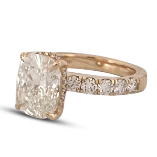 IGI Graded 4.09cts Cushion Cut with Hidden Halo Lab-Grown Diamond Engagement Ring in 14k Yellow Gold
