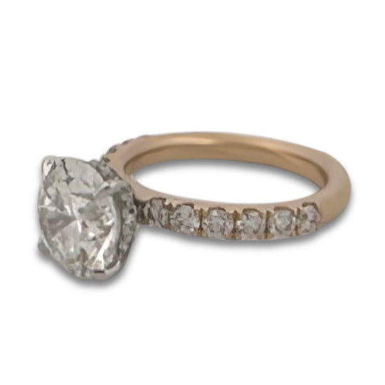 IGI Graded 3.19ctw Round Brilliant Lab-Grown Diamond Hidden Halo Engagement Ring in 14k Two-Tone Gold