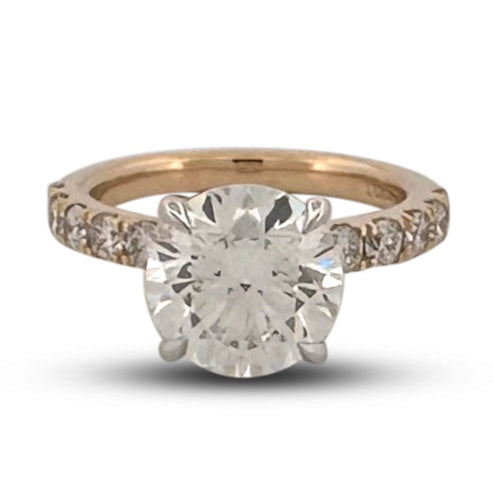 IGI Graded 3.19ctw Round Brilliant Lab-Grown Diamond Hidden Halo Engagement Ring in 14k Two-Tone Gold
