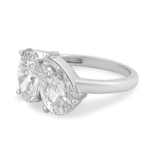 IGI Graded 3.30ctw Pear & Oval Shape Lab-Grown Toi et Moi Engagement Ring in 14k White Gold