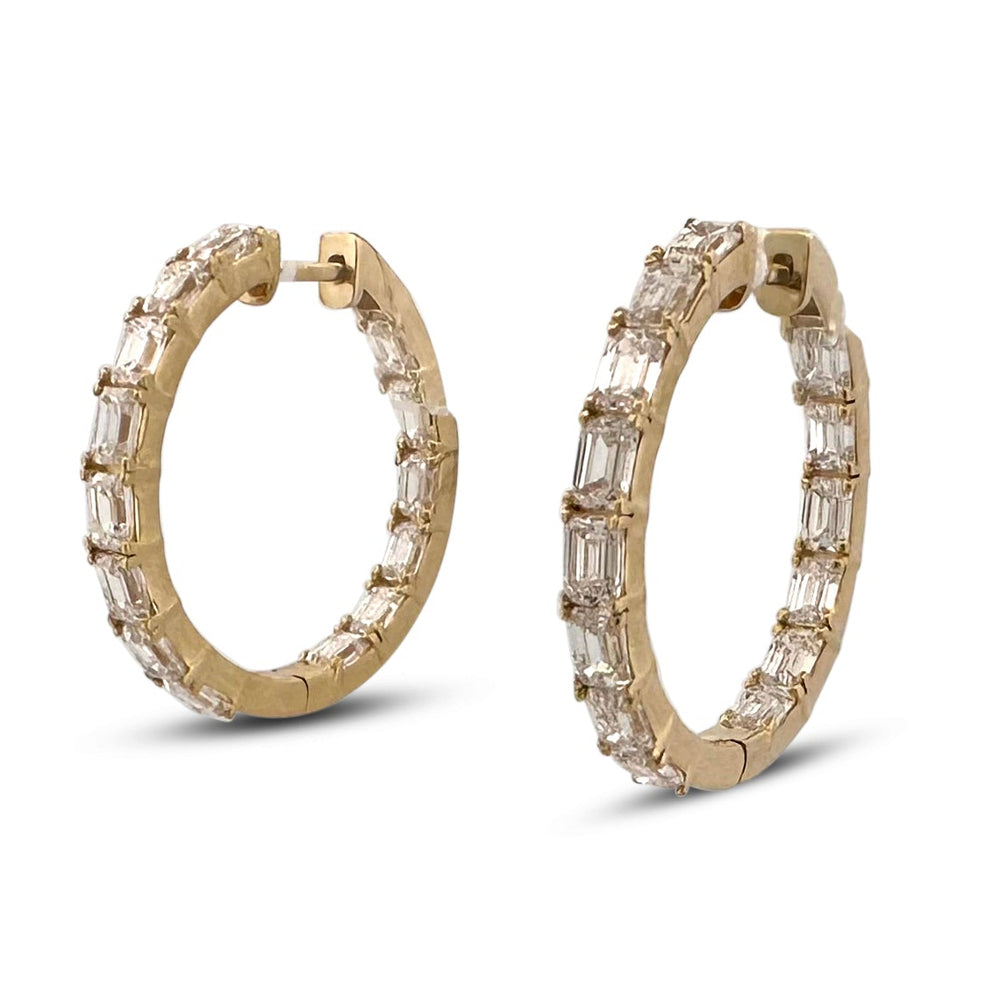 4.40ctw Emerald Cut Lab-Grown Diamond Inside-Out Hoop Earrings in 14k Yellow Gold
