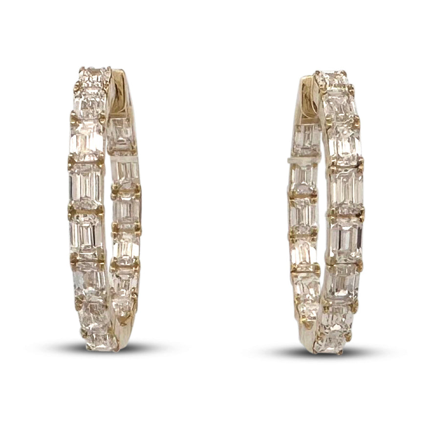 4.40ctw Emerald Cut Lab-Grown Diamond Inside-Out Hoop Earrings in 14k Yellow Gold
