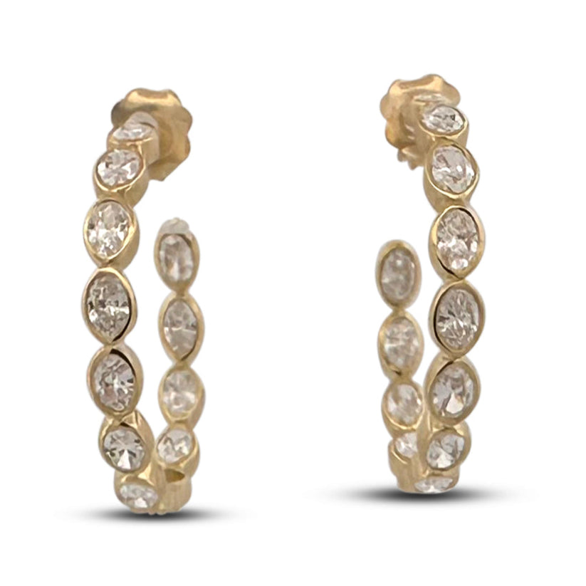 2.35ctw Oval Cut Lab-Grown Diamond Bezel-Set Inside-Out Hoop Earrings in 14k Yellow Gold