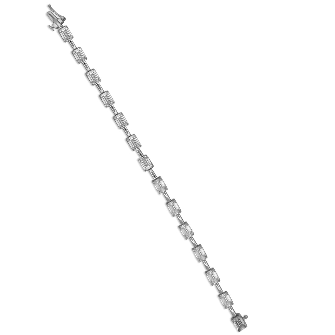 14.97ctw Emerald Cut Lab-Grown Diamond & Bar Tennis Bracelet in 14k White Gold