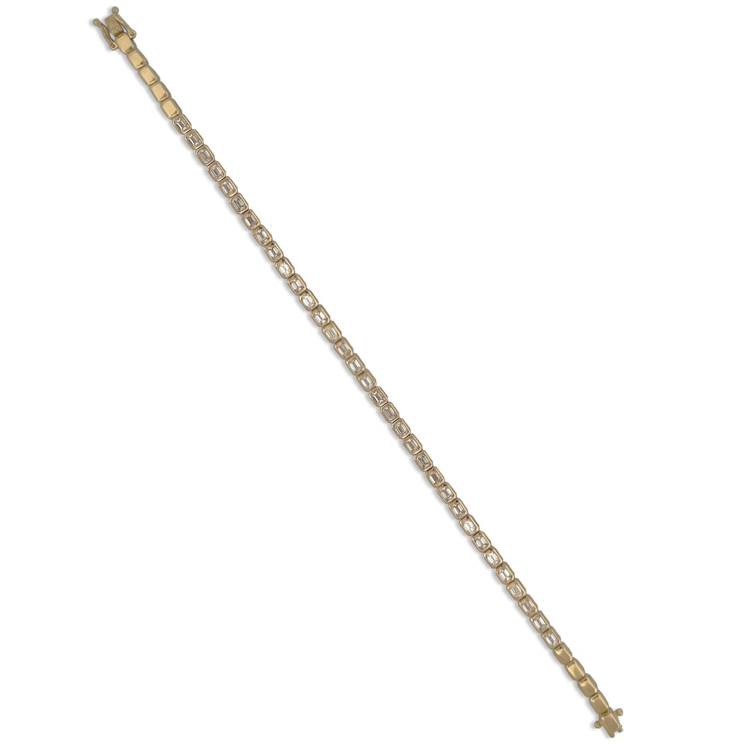 3.13ctw Emerald Cut lab-Grown Diamond Bezel-Set Tennis Bracelet in 14k Yellow Gold
