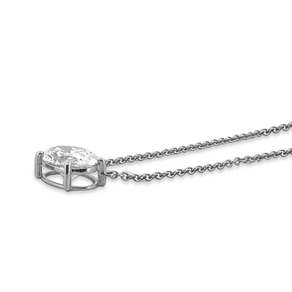 IGI Graded 3.20cts Oval Cut Lab-Grown Diamond Floating Solitaire Pendant Necklace in 14k White Gold
