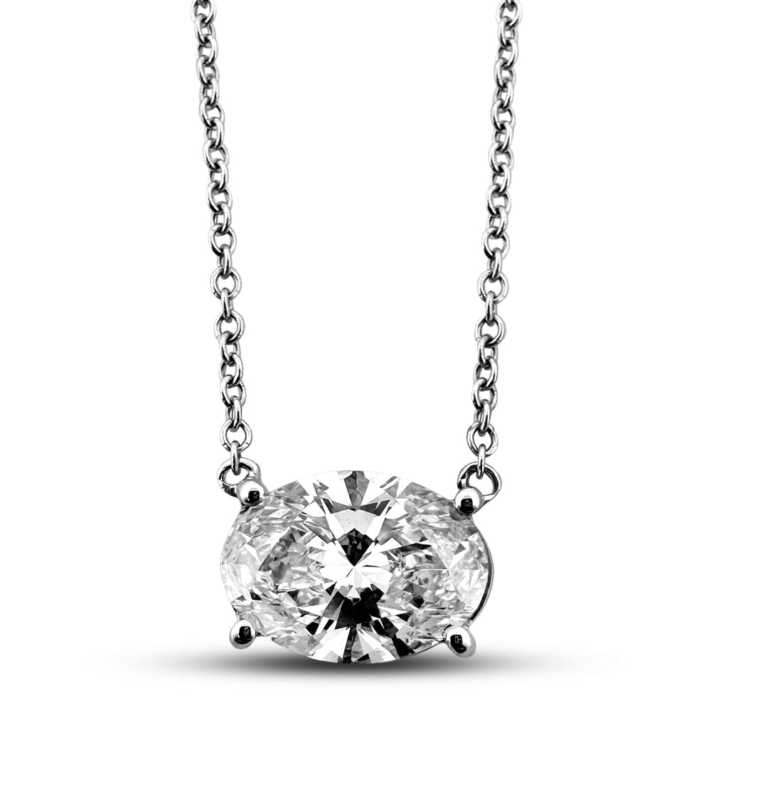 IGI Graded 3.20cts Oval Cut Lab-Grown Diamond Floating Solitaire Pendant Necklace in 14k White Gold