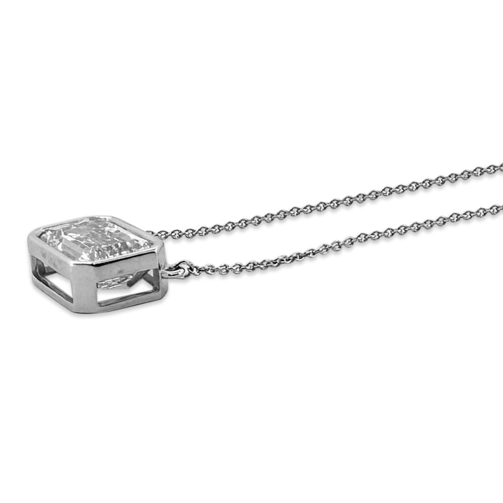 2.54cts Emerald Cut Lab-Grown Diamond Solitaire Pendant Necklace in 14k White Gold