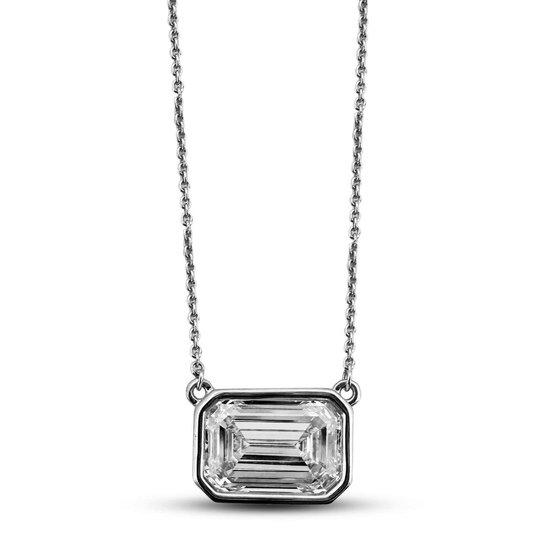 2.54cts Emerald Cut Lab-Grown Diamond Solitaire Pendant Necklace in 14k White Gold