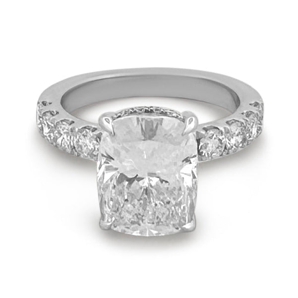 IGI Graded 4.03ct Cushion Cut with Hidden Halo Lab-Grown Diamond Engagement Ring in 14k White Gold