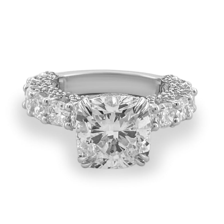 IGI Graded 4.16ct Cushion Cut with Hidden Halo Lab-Grown Diamond Engagement Ring in 14k White Gold