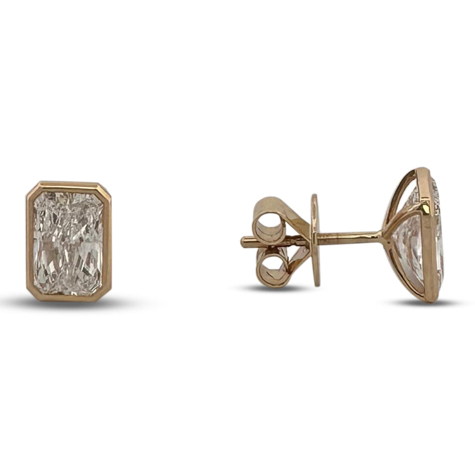 3.31ctw Radiant Cut Bezel Set Lab-Grown Diamond Stud Earrings in 14k Yellow Gold