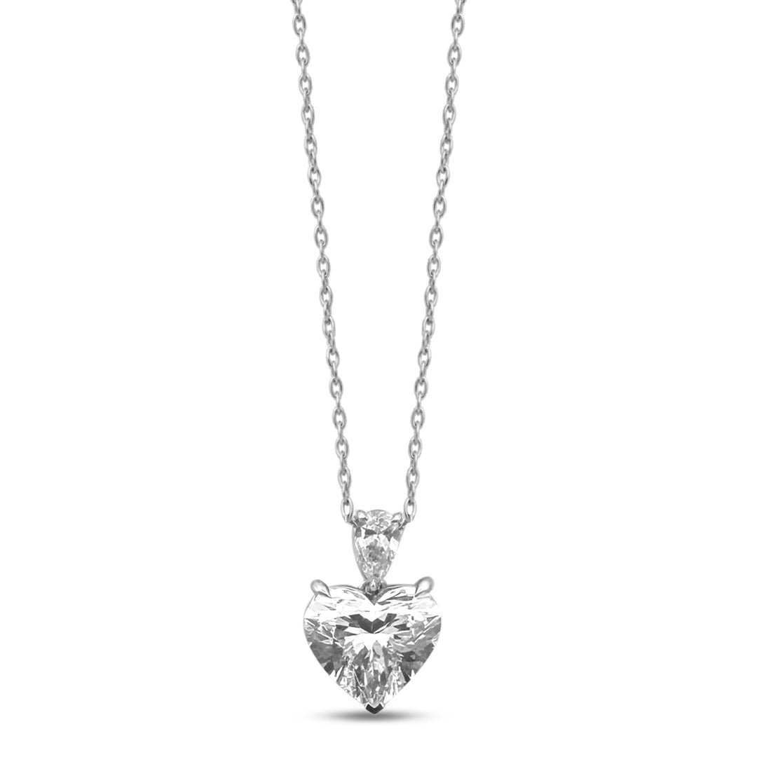 IGI Graded 3.21ctw Heart and Pear Cut Lab-Grown Diamond Pendant Necklace in 14k White Gold