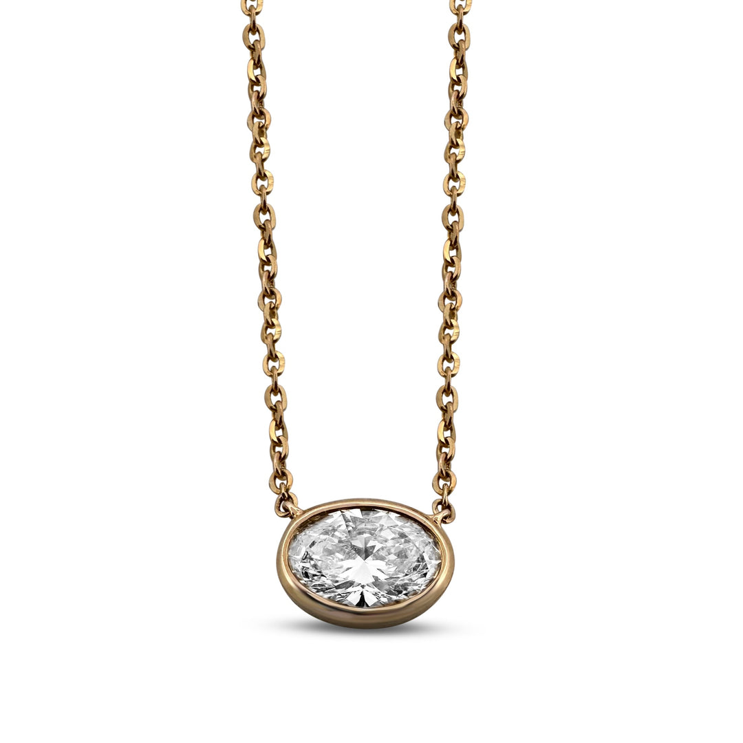 IGI Graded 1.00 Oval Cut Lab-Grown Diamond Floating Solitaire Pendant Necklace in 14k Yellow Gold