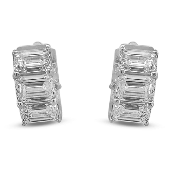 10.44ctw Emerald Cut Lab-Grown Diamond Inside-Out Huggie Hoop Earrings in 14k White Gold