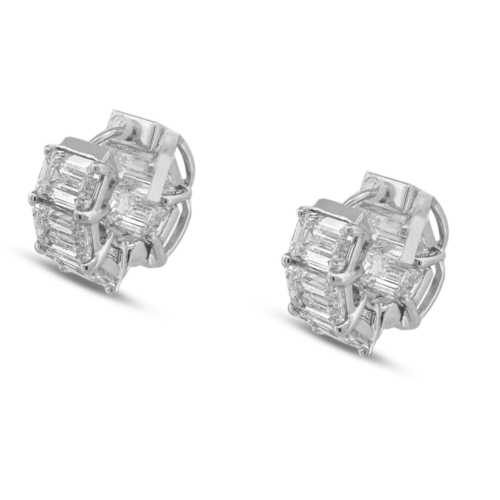 10.44ctw Emerald Cut Lab-Grown Diamond Inside-Out Huggie Hoop Earrings in 14k White Gold