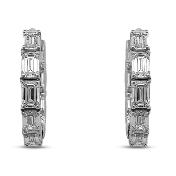 7.64ctw Emerald Cut Lab-Grown Diamond Inside-Out Hoop Earrings in 14k White Gold