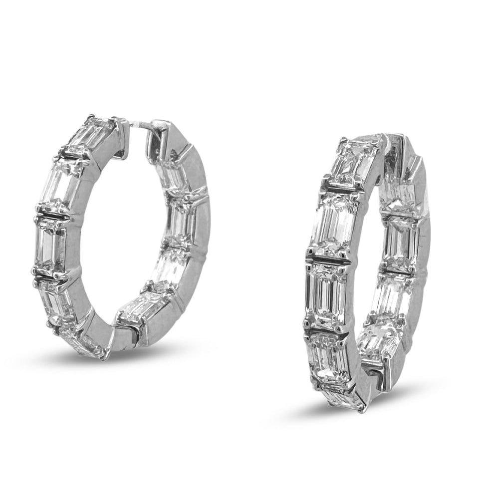 7.64ctw Emerald Cut Lab-Grown Diamond Inside-Out Hoop Earrings in 14k White Gold