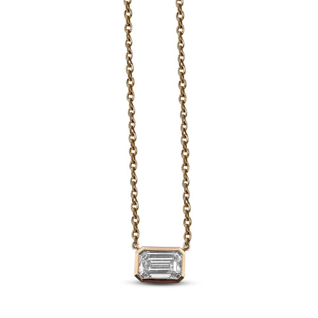 IGI Graded 1.06ct Emerald Cut Lab-Grown Diamond East-West Solitaire Pendant Necklace in 14k Yellow Gold