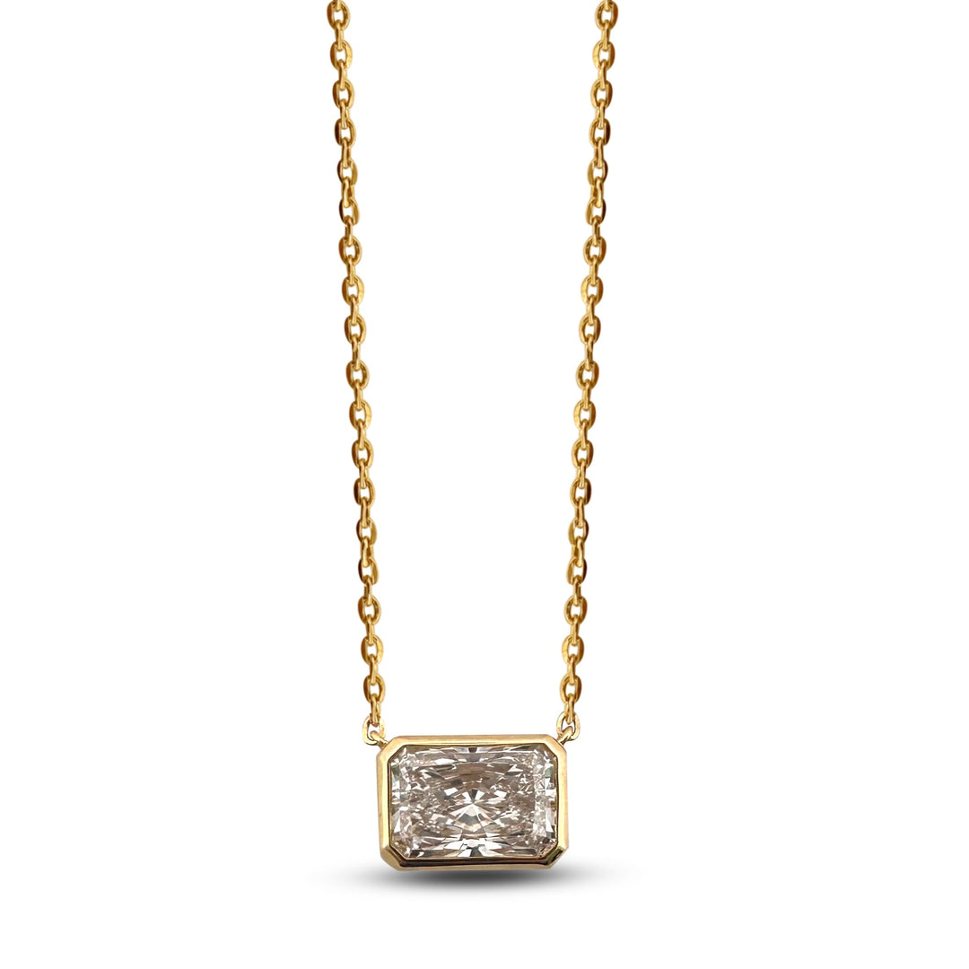 IGI Graded 1.62ct Radiant Cut Lab-Grown Diamond East-West Solitaire Pendant Necklace in 14k Yellow Gold