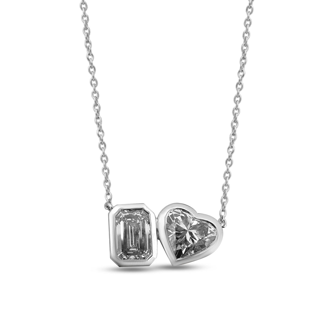 IGI Graded 3.59ctw Heart & Emerald Lab-Grown Diamond Toi et Moi Pendant Necklace in 14k White Gold