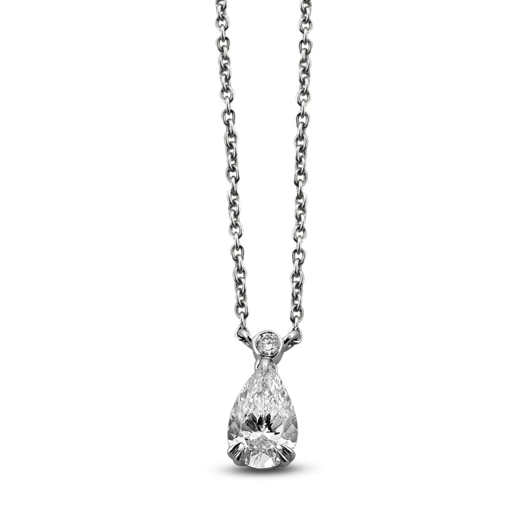 IGI Graded 1.14ctw Pear Cut & Round Brilliant Lab-Grown Diamond Pendant Necklace in 14k White Gold